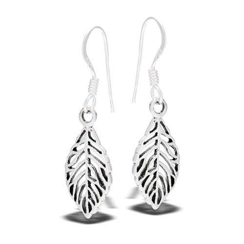 Silver Cutout Leaf Dangle Earrings