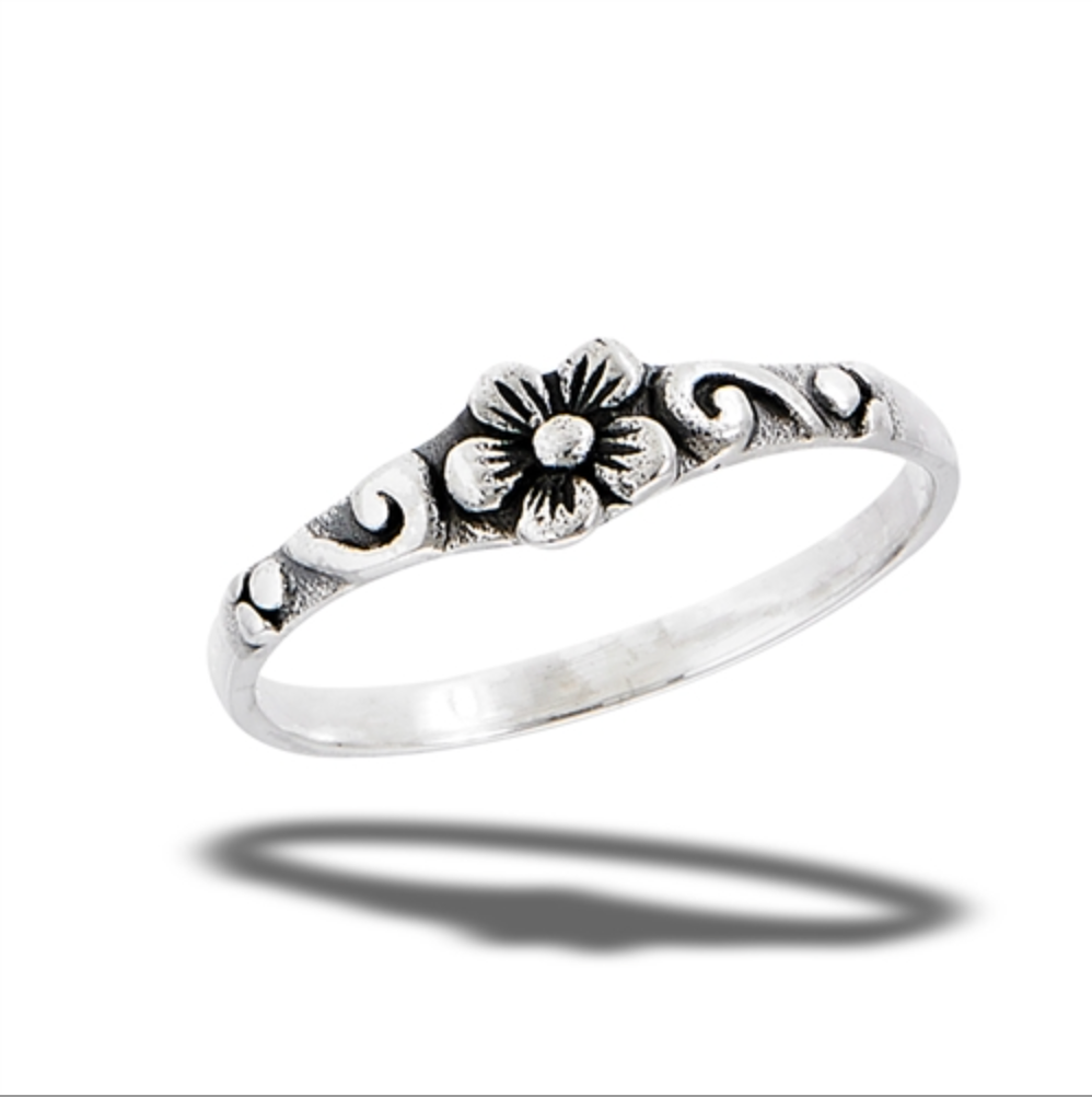 Sterling Silver Flower Ring With Scroll