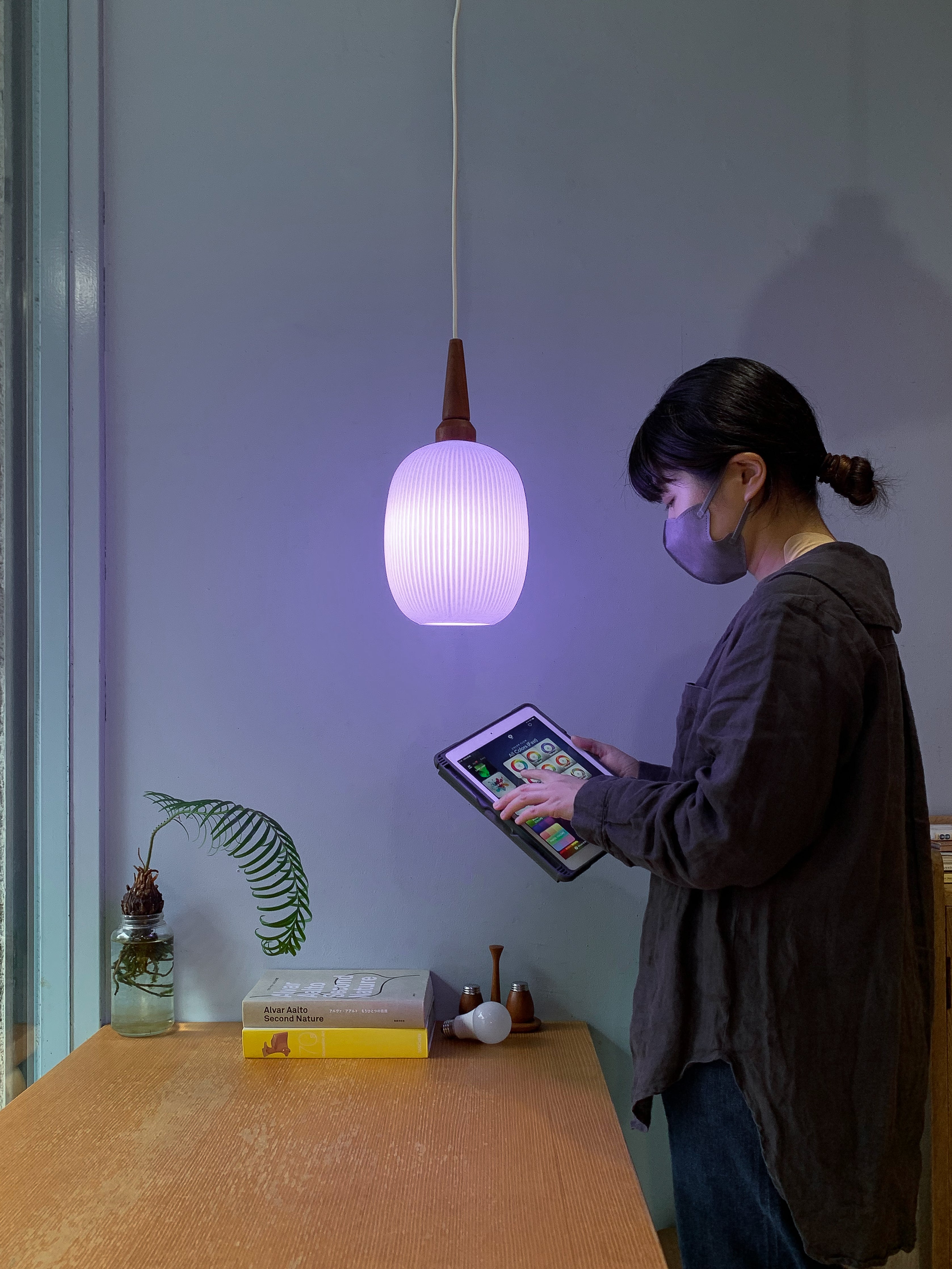 Glass&Teak Pendant Light Danish Vintage/デンマークヴィンテージ ペンダントライト ガラス&チーク材 北欧インテリア