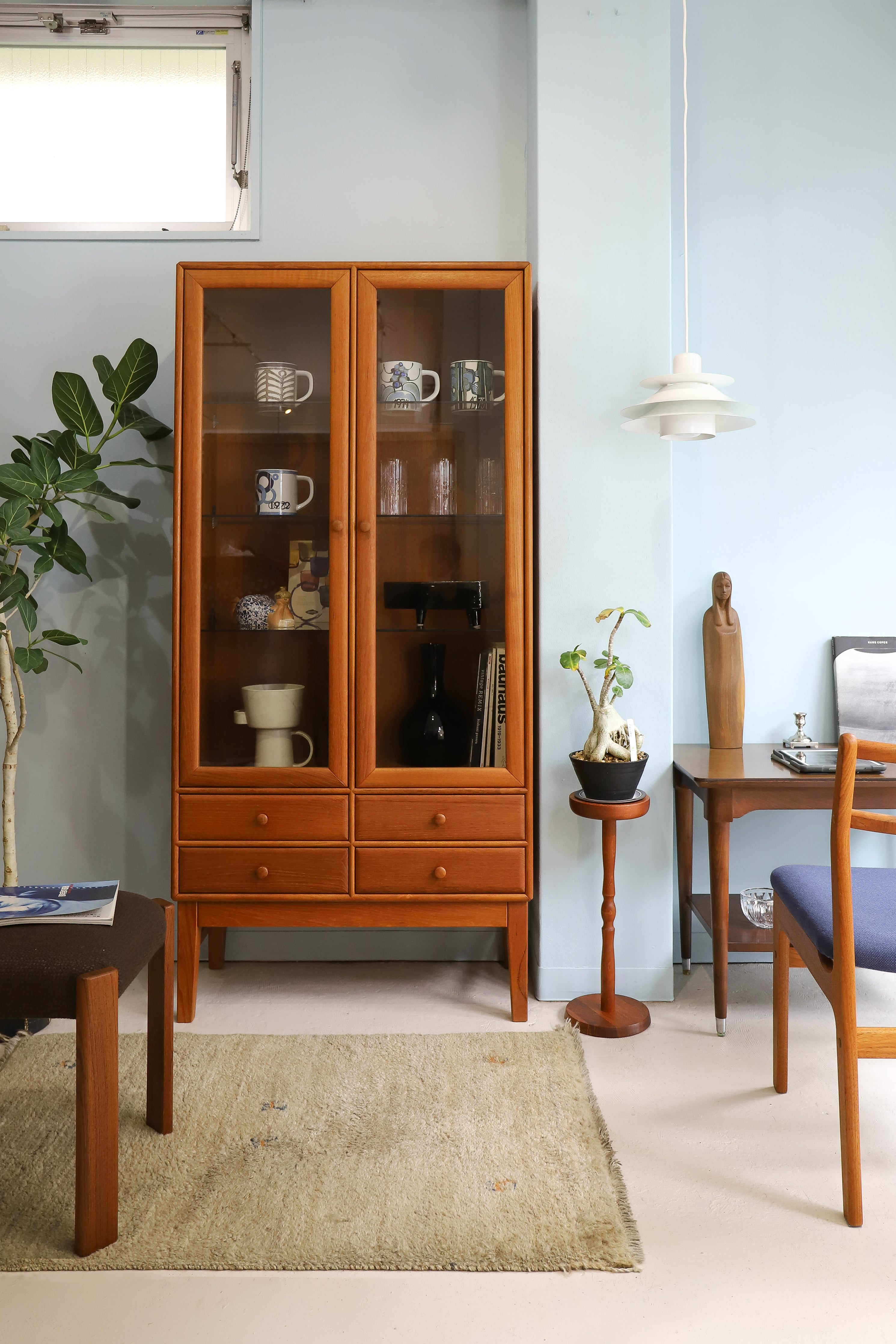 Japanese Vintage Teakwood Glass Cabinet/ジャパンヴィンテージ ガラスキャビネット チーク材 食器棚