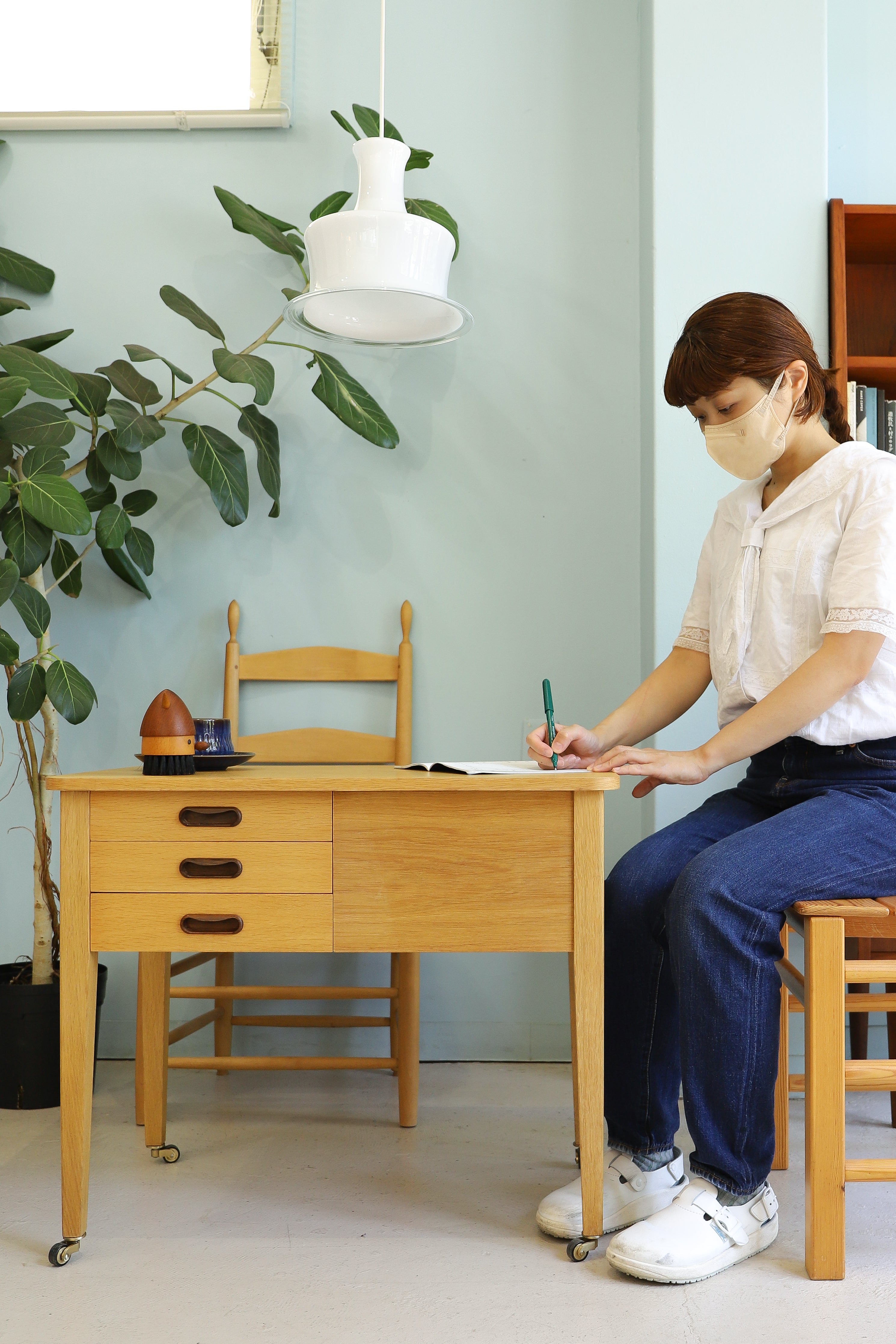 Scandinavian Vintage Sewing Table Wagon Oakwood/北欧ヴィンテージ ソーイングワゴン サイドテーブル オーク材