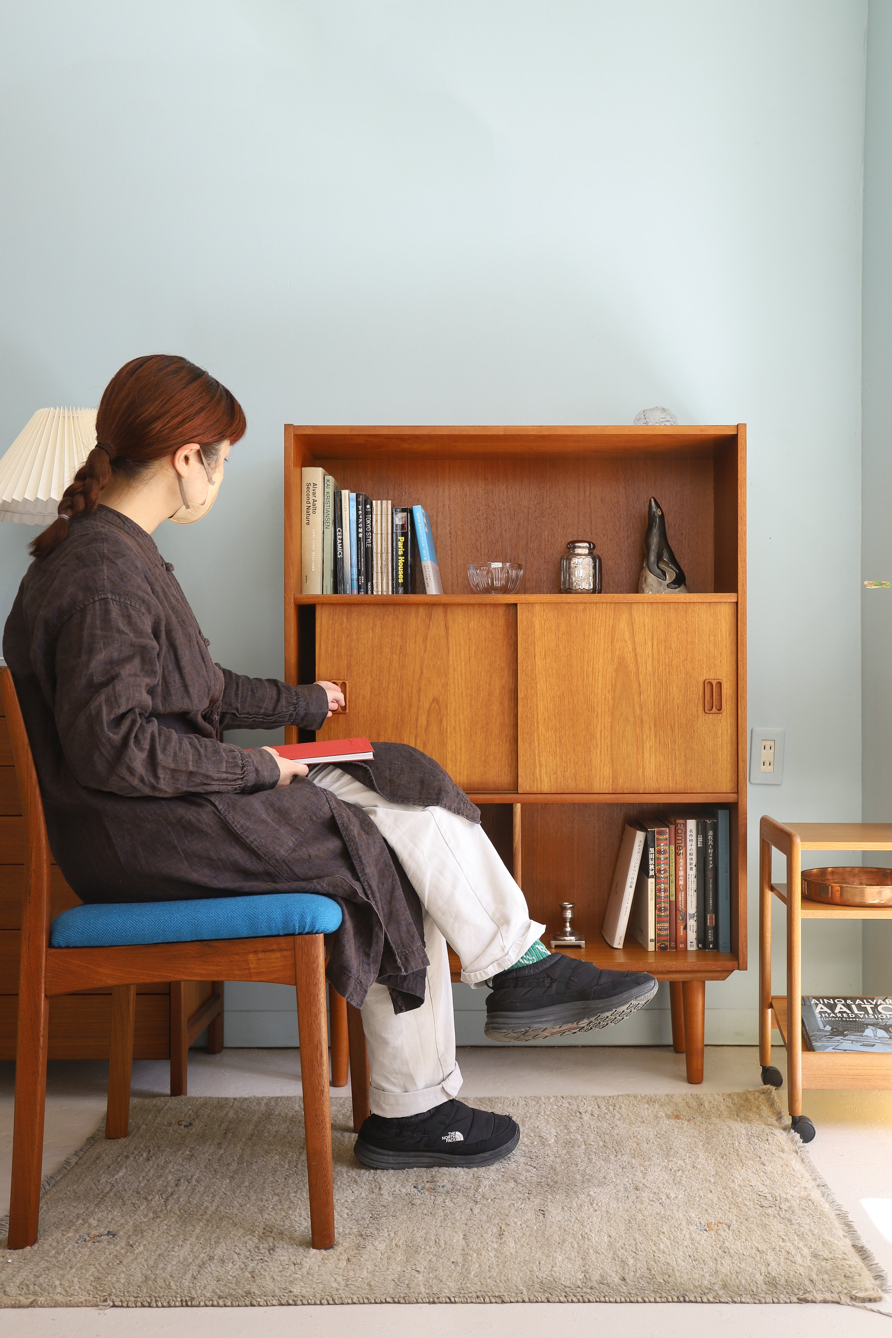 Danish Vintage Bookcase Shelf with Sliding Doors/デンマークヴィンテージ ブックケース 本棚 チーク材 収納 北欧家具