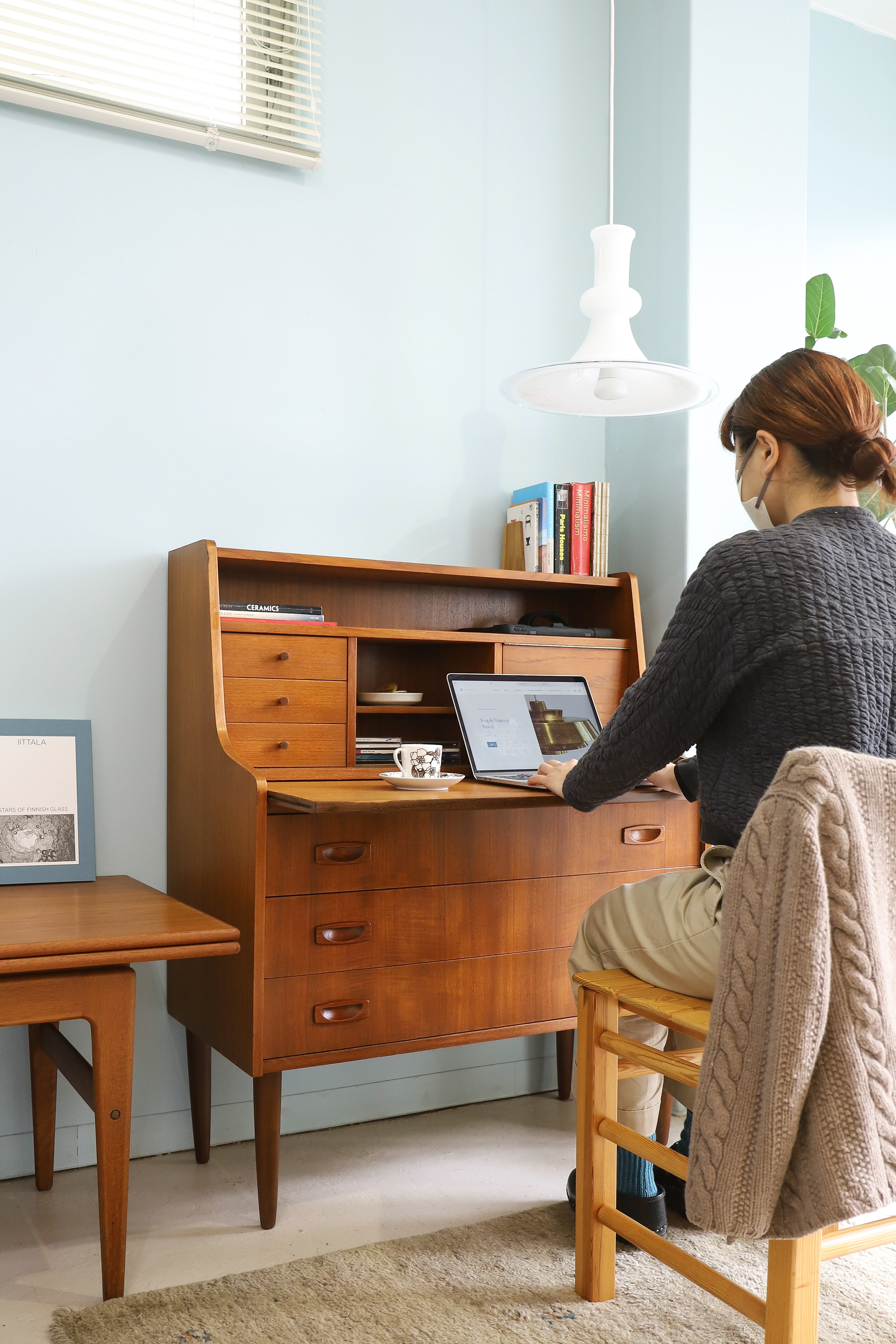 Danish Vintage Teak Writing Bureau with Mirror/デンマークヴィンテージ ライティングビューロー チーク材 ドレッサー 北欧家具