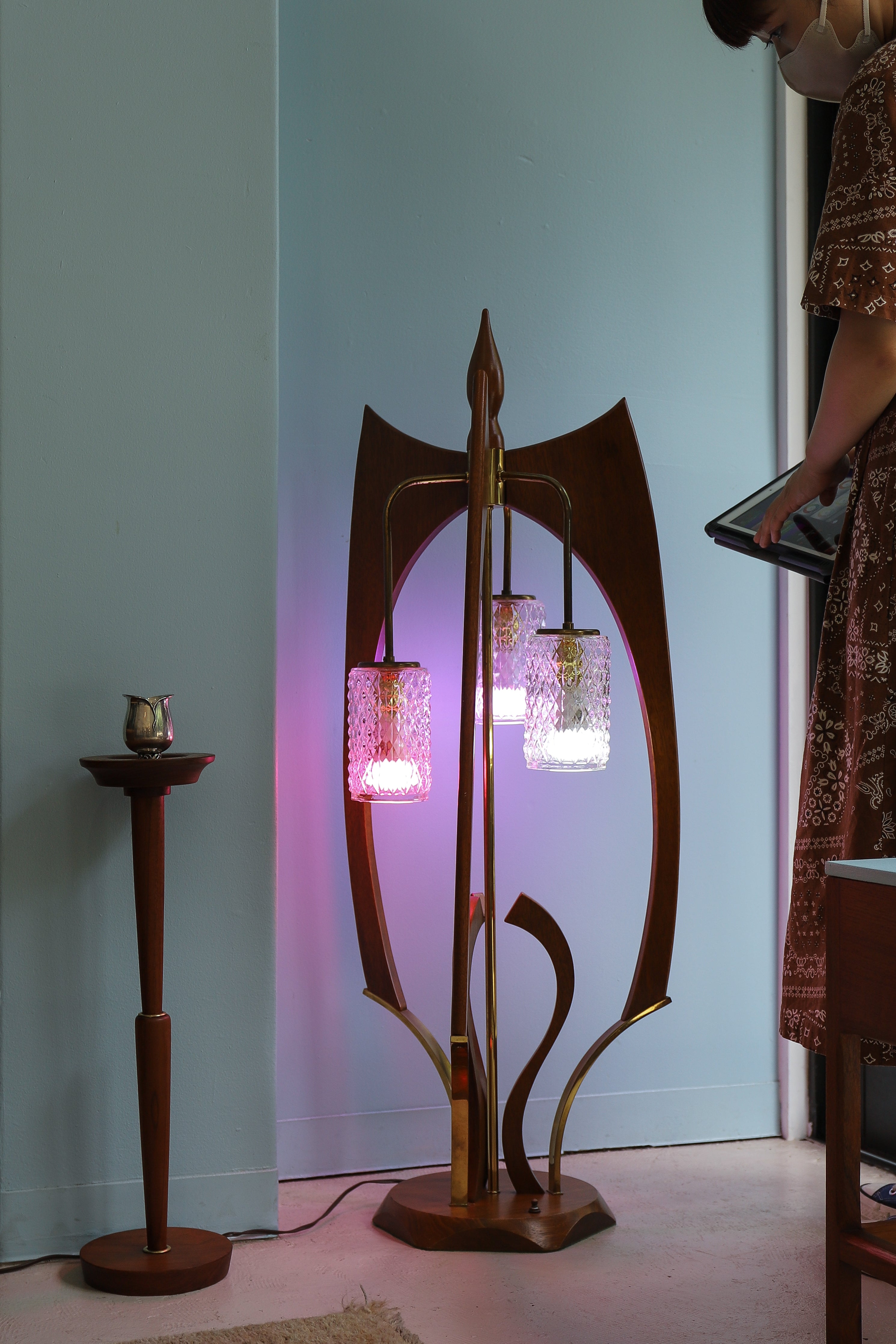 US Vintage Wood Base Floor Lamp/アメリカヴィンテージ フロアランプ 木製ベース ミッドセンチュリー 間接照明