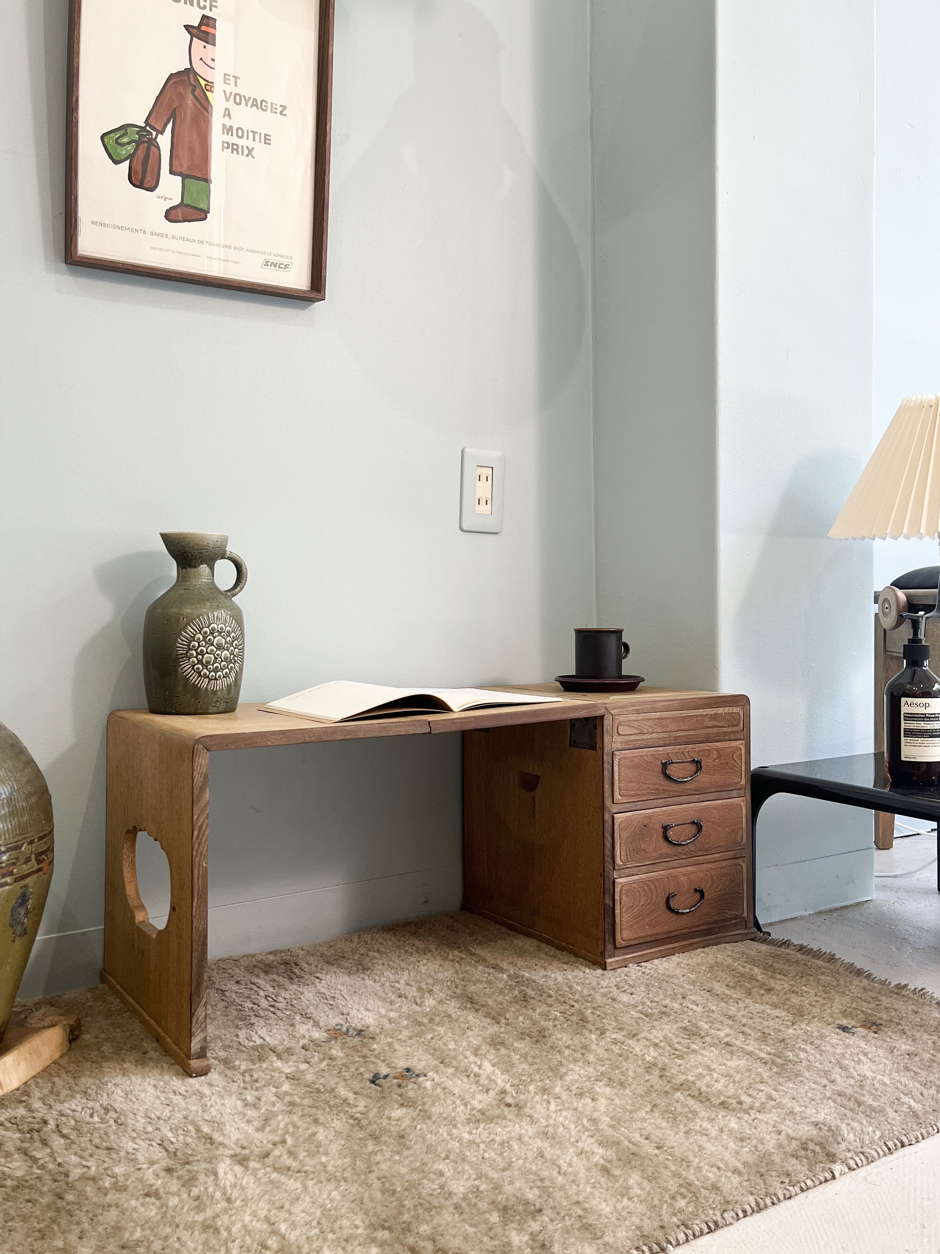 Japanese Antique Folding Low Desk/三つ折り文机 古道具 山田梅吉 大正アンティーク