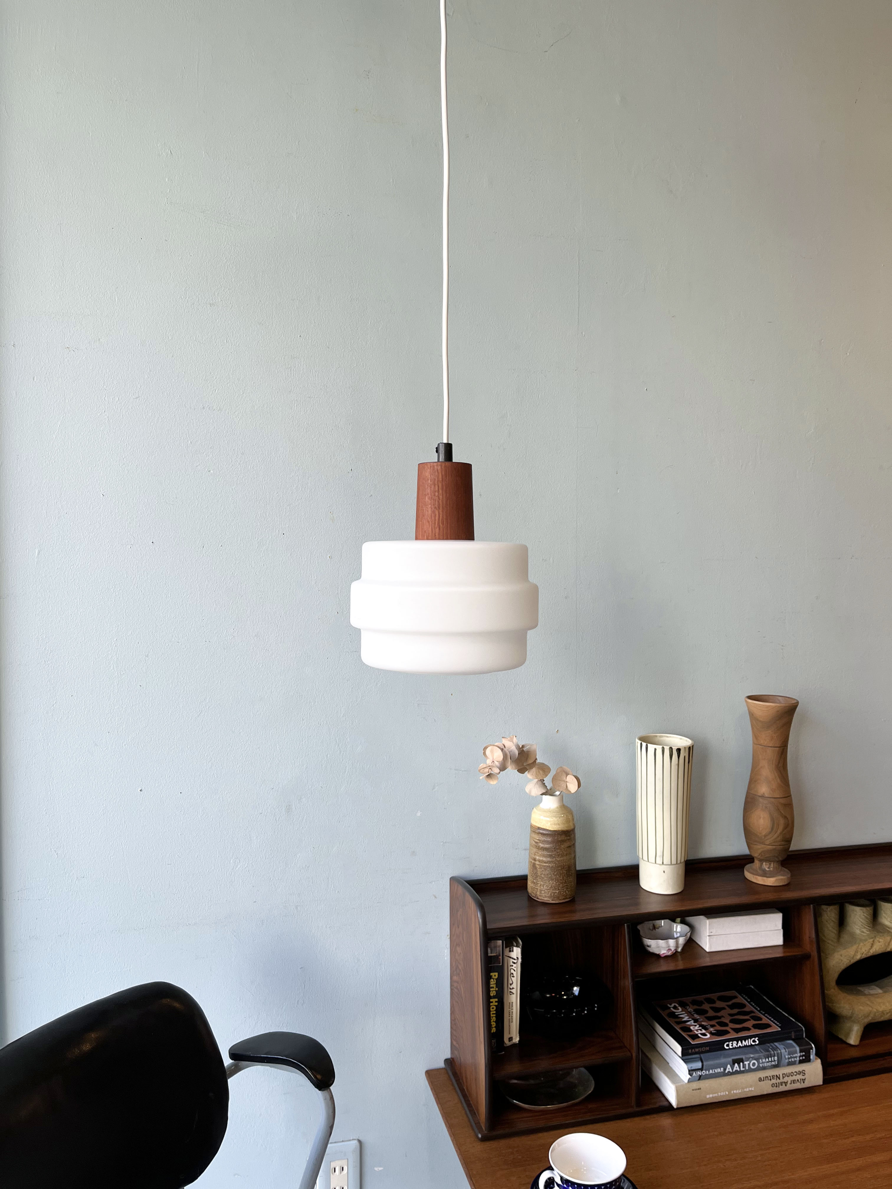 Vintage Pendant Light Flosted Glass Teak Danish/デンマークヴィンテージ ペンダントライト フロストガラス チーク 照明