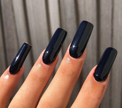 black gel polish on square medium length acrylic nails