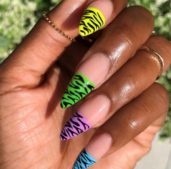 rainbow zebra nails on natural nails