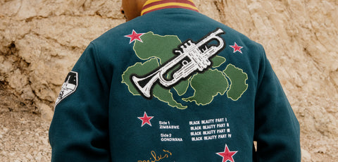 HUF - MILES DAVIS - PANGAEA VARSITY JACKET close-up