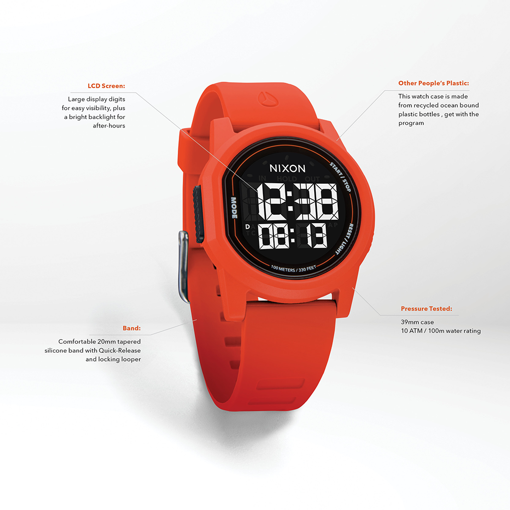 Features and specifications of the Disk digital watch from Nixon