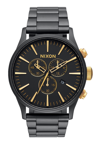 Matte Black and Gold Nixon Sentry Chrono Watch