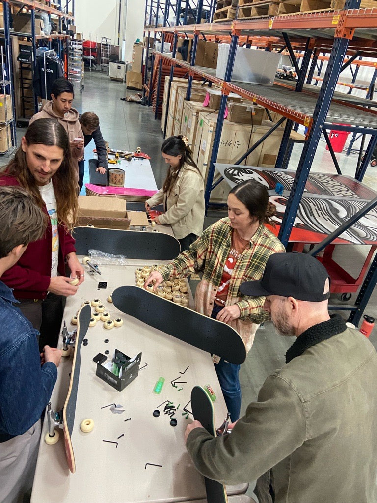 The Skatepark Project making skateboards at Nixon HQ with the Nixon team