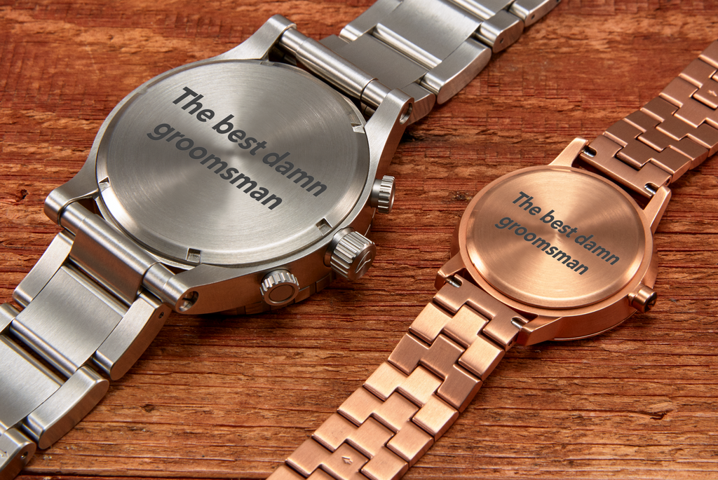 Custom watch engraving for groomsmen watches.