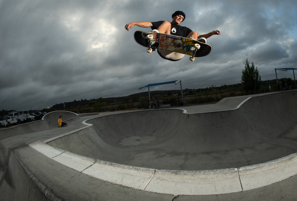 Zach Miller catching some air on a skateboard.