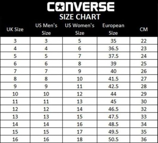 Converse Size Chart – B Street Shoes