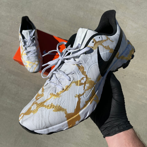 Custom Painted Gold Marble Nike React Golf Cleats 