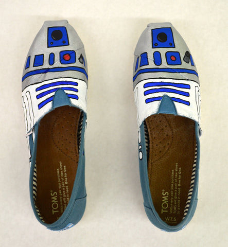 r2d2 toms shoes, custom toms, star wars toms, hand painted r2d2 toms shoes,