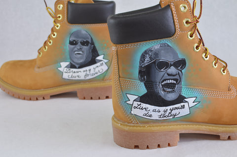 Ray Charles Timberlands, Stevie Wonder Sneakers, Custom Tims, Hand Painted Boots