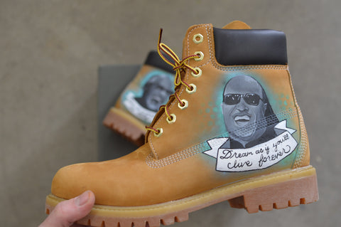 Stevie Wonder Timberlands, Custom Tims, Hand Painted Boots