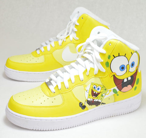 spongebob square pants, spongebob nikes, custom nikes, custom nike AF1, hand painted sneakers, custom sneakers