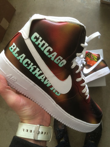 custom nike af1, air force one sneakers, chicago blackhawks nikes, custom chicago blackhawks sneakers