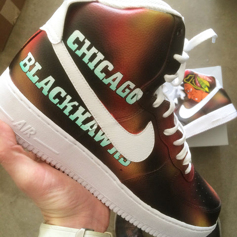 custom nike af1, air force one sneakers, chicago blackhawks nikes, custom chicago blackhawks sneakers