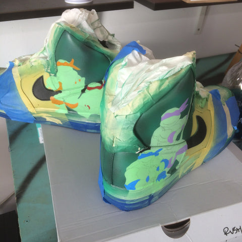 tmnt nikes, custom painted nike sneakers, hand painted nike af1, teenage mutant ninja turtle nike shoes