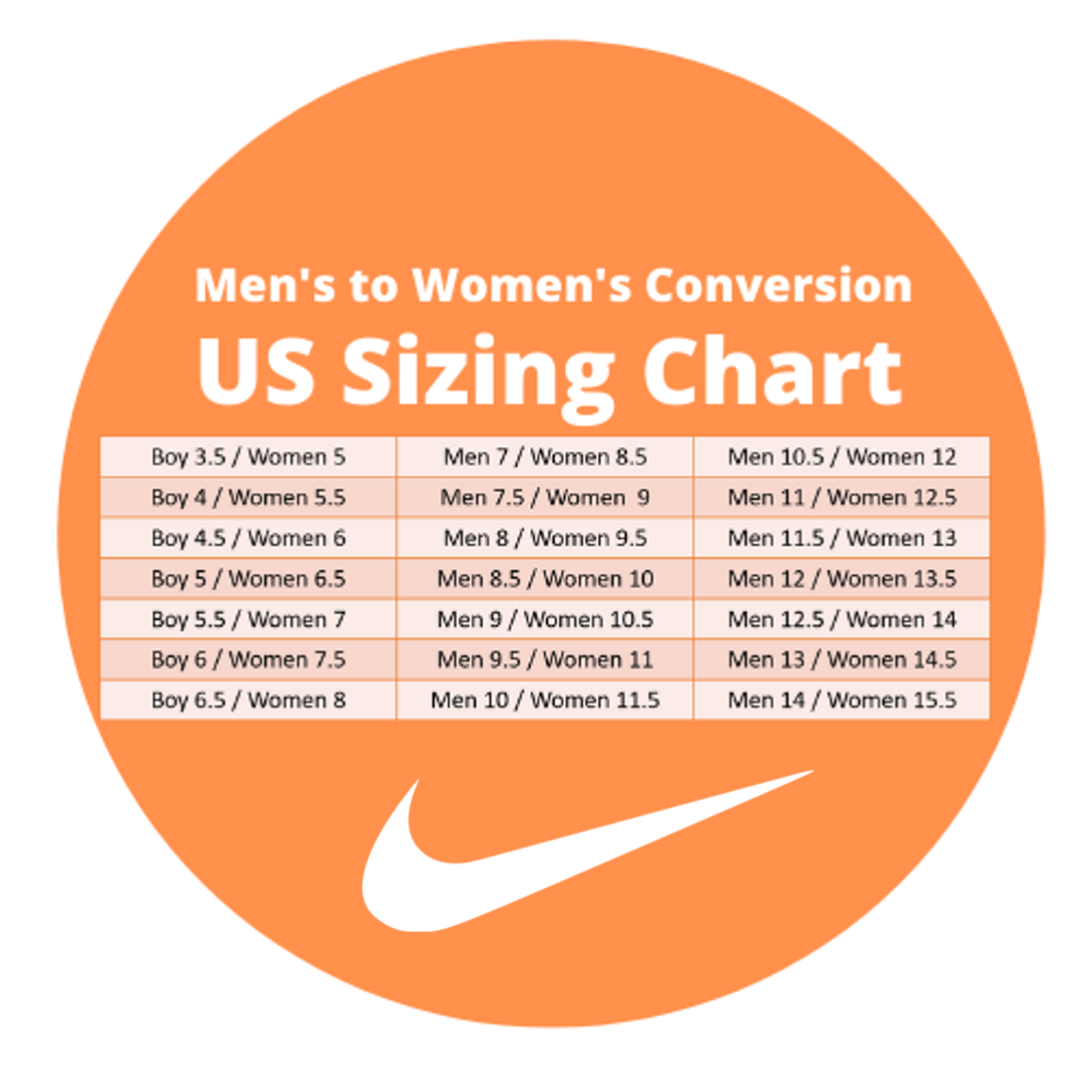 men's shoe size equivalent to women's 9