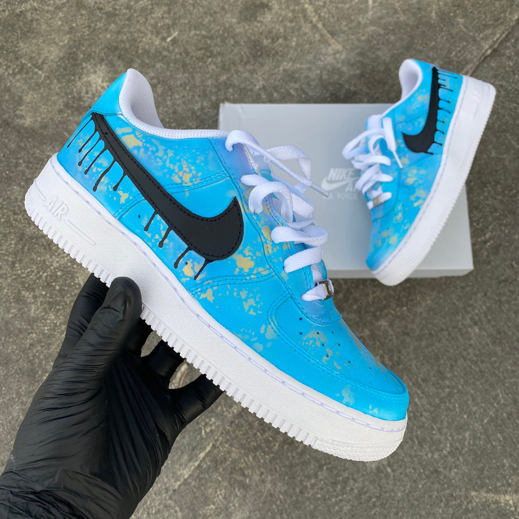 Custom Hand Painted Gold Speckled Blue Drip Air Force 1 – B Street Shoes
