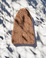 pink and grey marle hand knit cap