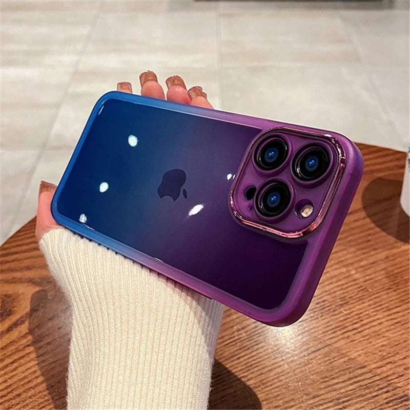 Gradient Rainbow Clear Silicone Shockproof With Camera Protector Phone Case For iPhone