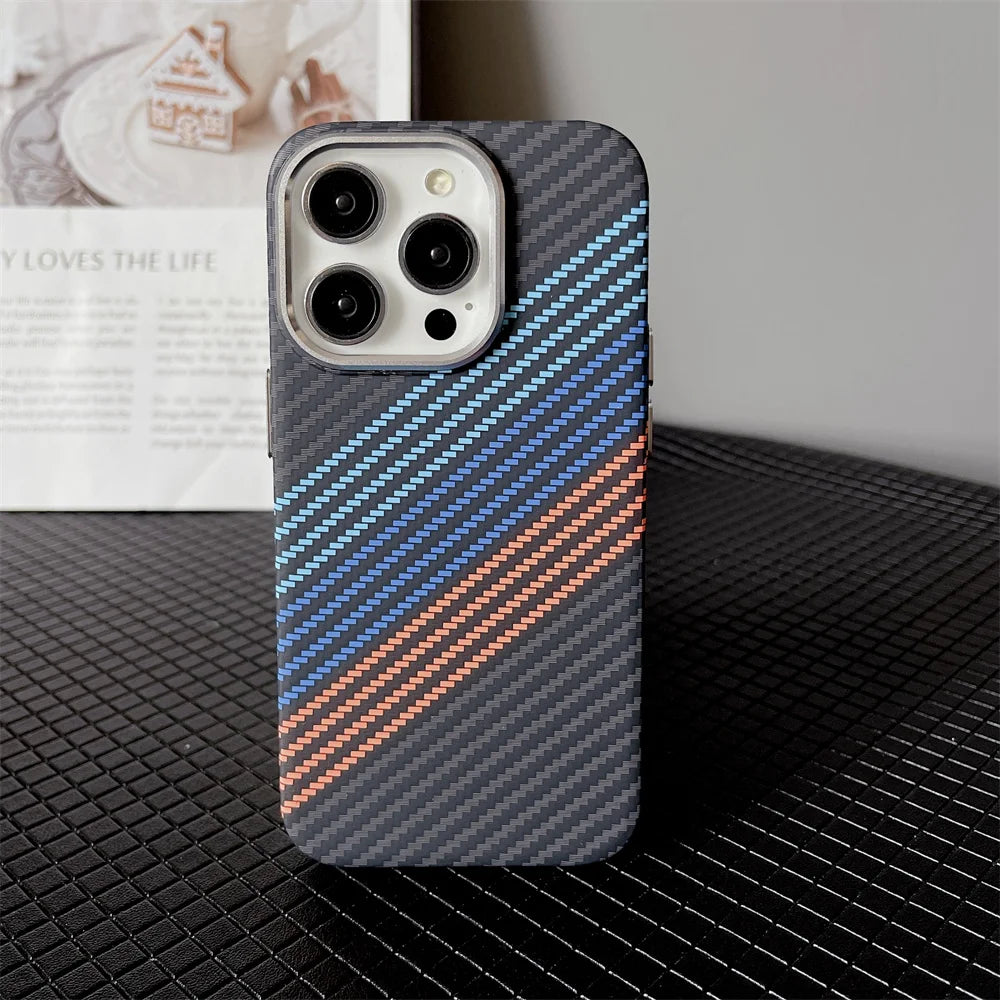Carbon Fiber Lines Pattern Shockproof Magsafe Phone Case For iPhone