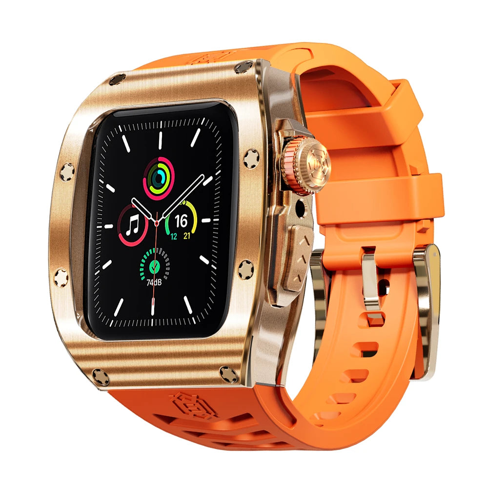 Shockproof Heavy Metal Stainless Steel Rubber Case For Apple Watch 44/45mm
