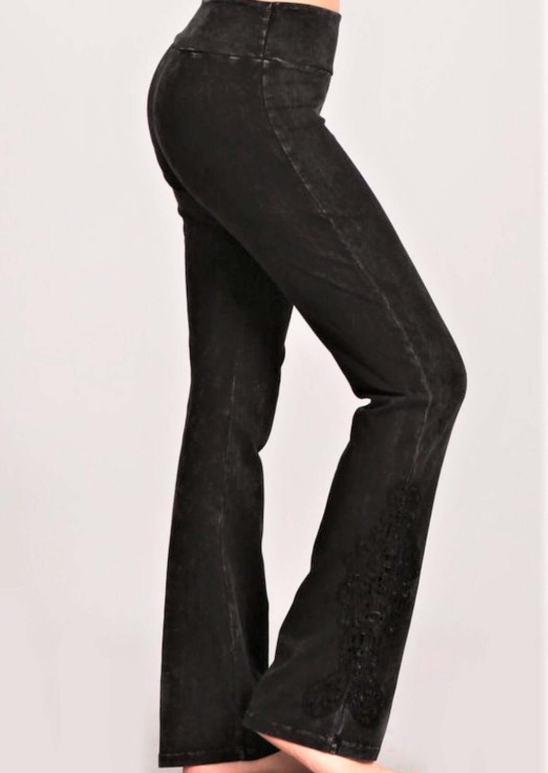 Mineral Washed Slim Bootcut Pants in Black