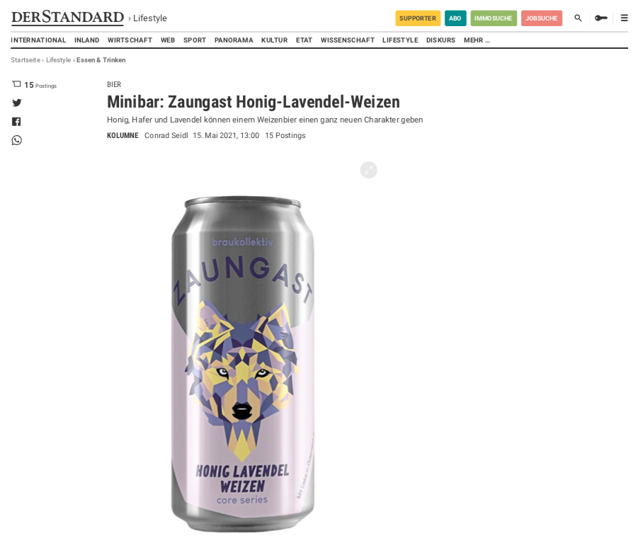 Der Standard Minibar Kolumne von Conrad Seidl, Zaungast Honig Lavendel Weizen Craft Bier von Martin Wohlkoenig