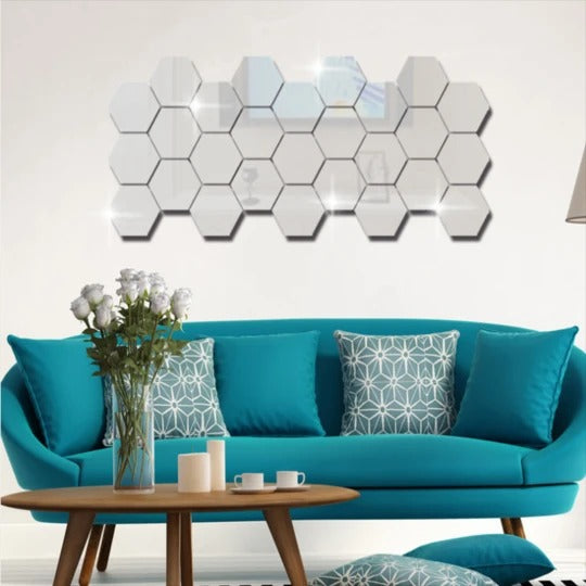 Household Use Hexagon Acrylic Mirror Wall Sticker (12pcs)