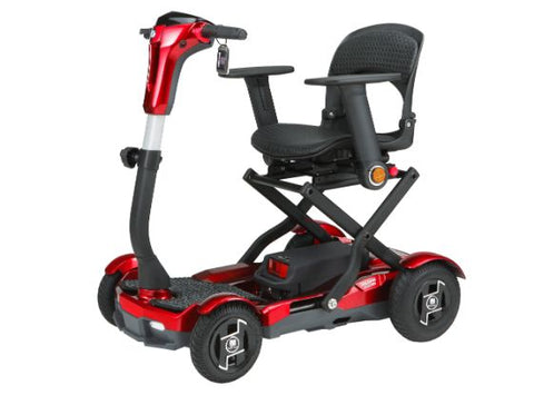 EV Rider Teqno Automatic Folding Mobility Scooter in Red with Armrests
