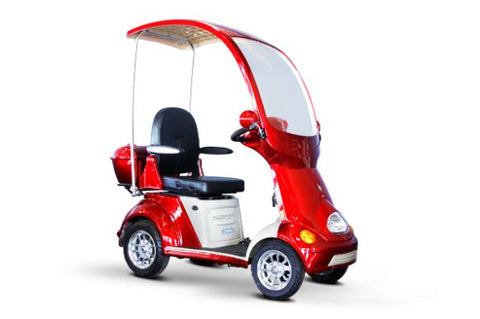 E-Wheels EW-54 mobility scooter in red with canopy.