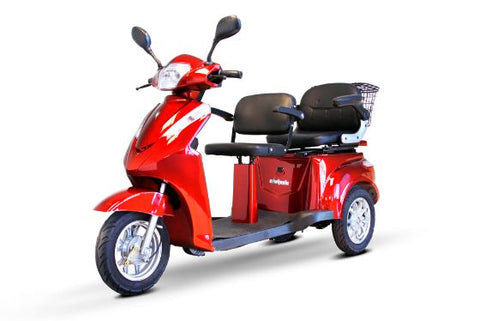 E-Wheels EW-66 two passenger mobility scooter in red.
