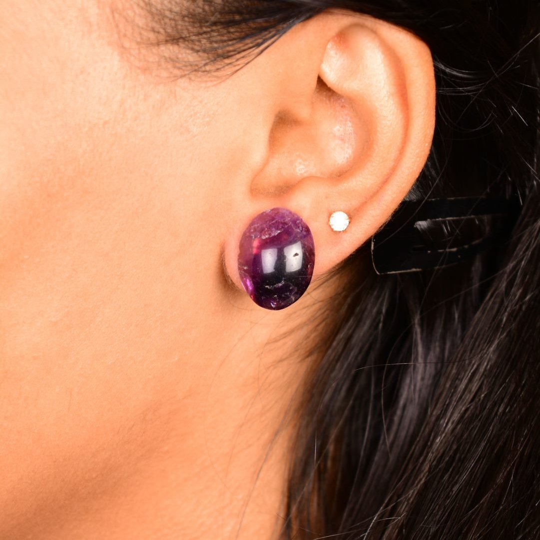 Amethyst Stud Earrings - Bodh Gem and Crystals