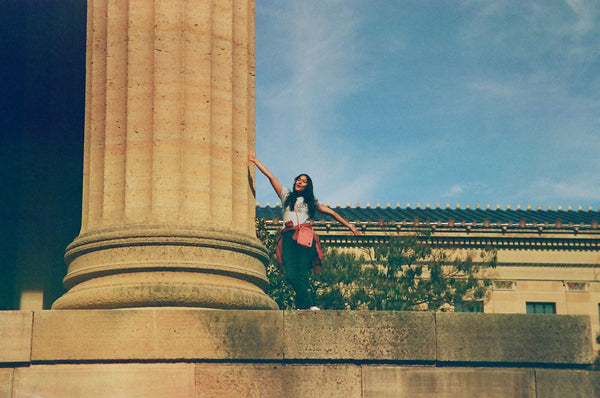 Photograph taken with Canon EOS 300 of person outside Philadelphia Museum of Art