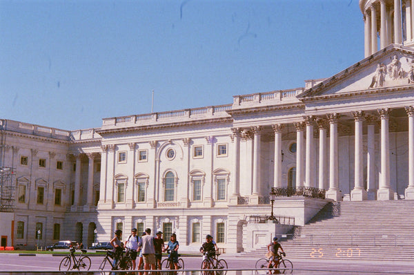 Photograph of bicyclists outside the US Capitol Building