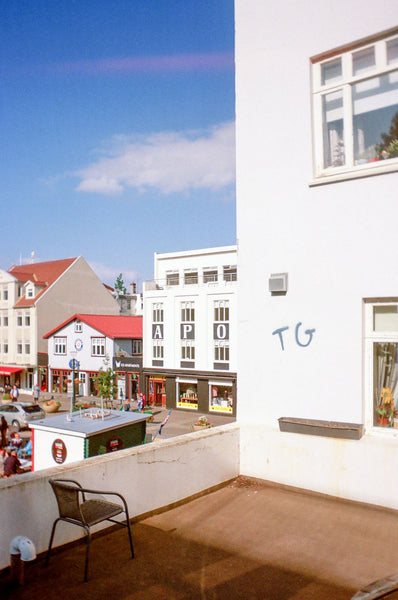 Photograph taken with Nikon F3 of rooftop in a town