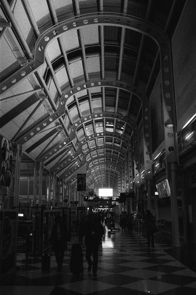 Photograph inside a train station