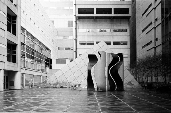 Photograph of buildings and sculpture on University of Pennsylvania campus