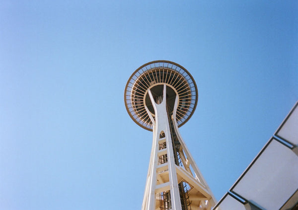 Photograph looking up at the Seattle Space Needle