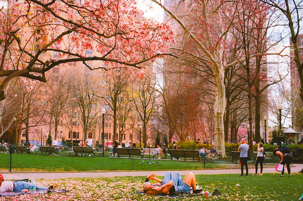 Photograph of people lying in Rittenhouse Square
