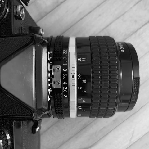 Photograph of aperture dial on Nikon FE camera