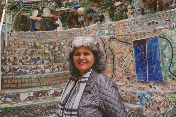 Portrait photograph of person at the Philadelphia Magic Gardens