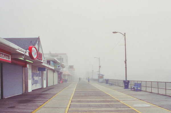 Photograph of Wildwood Beach, New Jersey covered in fog